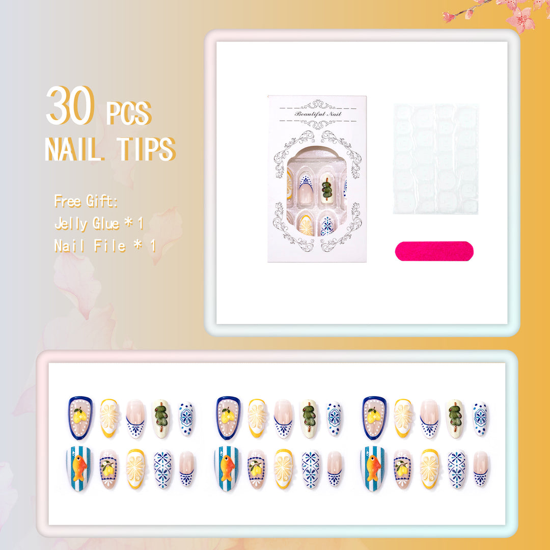 Artistic Tropical-Themed Press-On Nail Set