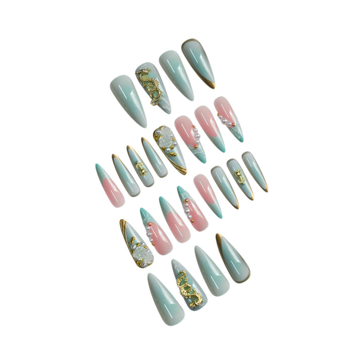Luxurious Rhinestone and Floral Press-On Nail Art Kalsten