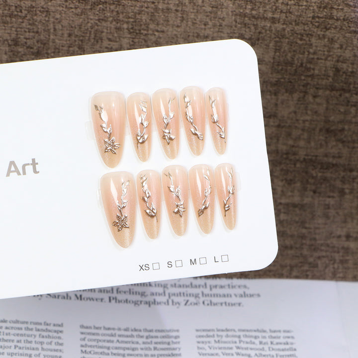 Artistic Acrylic Press-On Nail Set with Floral Embellishments Kalsten