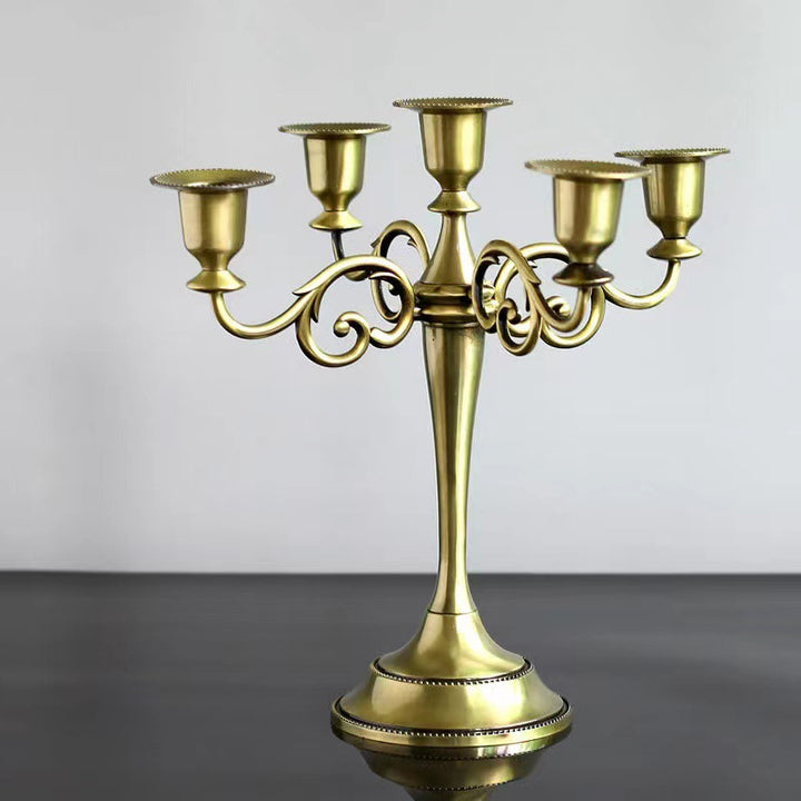Ornate Gold Five-Arm Metal Candelabra Centerpiece Kalsten