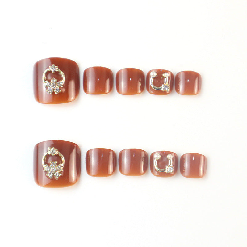 Elegant Rhinestone-Embellished Press-On Toenail Set