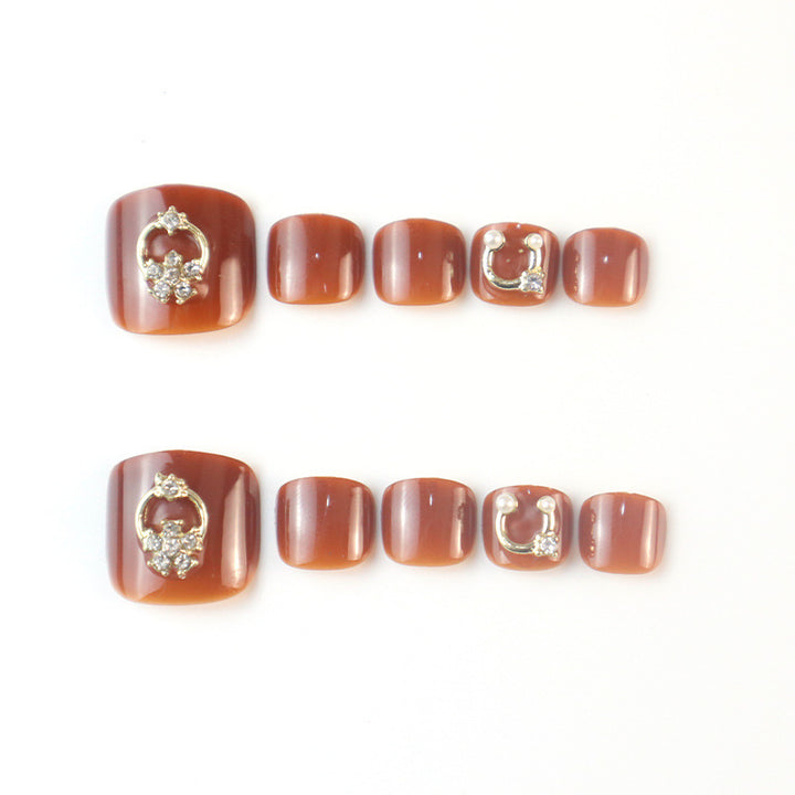 Elegant Rhinestone-Embellished Press-On Toenail Set