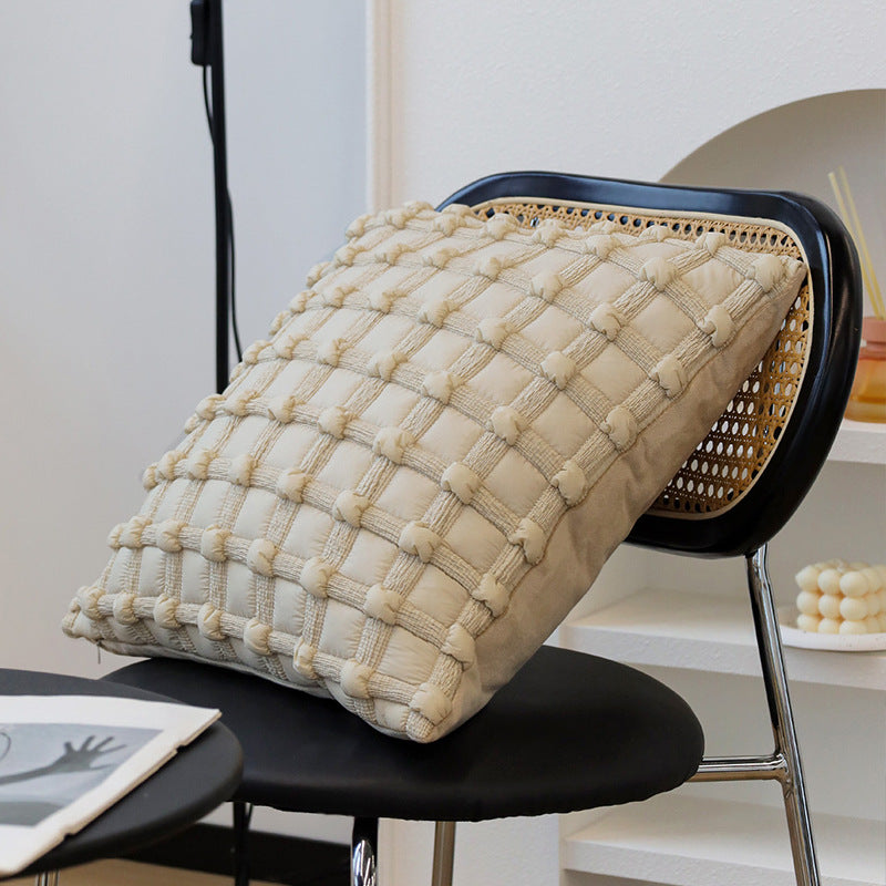 Square decorative pillow cover with tufted grid relief and tassel appliqués Kalsten