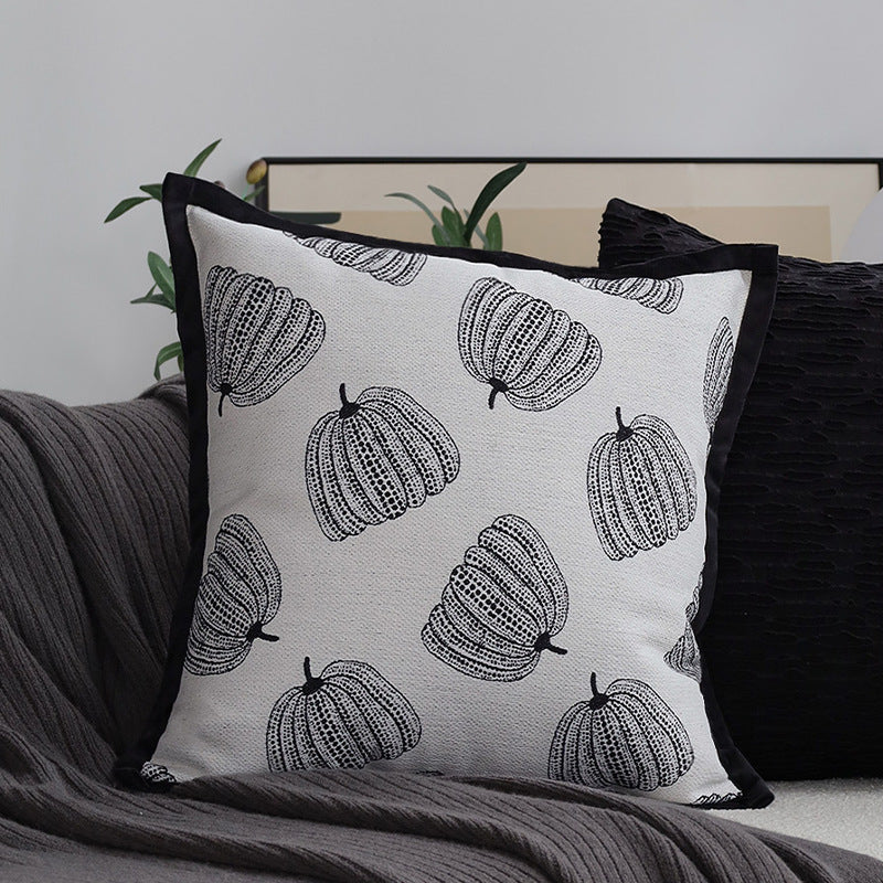 Decorative cushion with woven pumpkin motif and velvet trim Kalsten