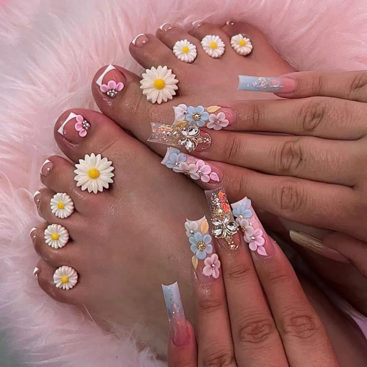 Floral 3D Press-On Nail and Toe Set Kalsten
