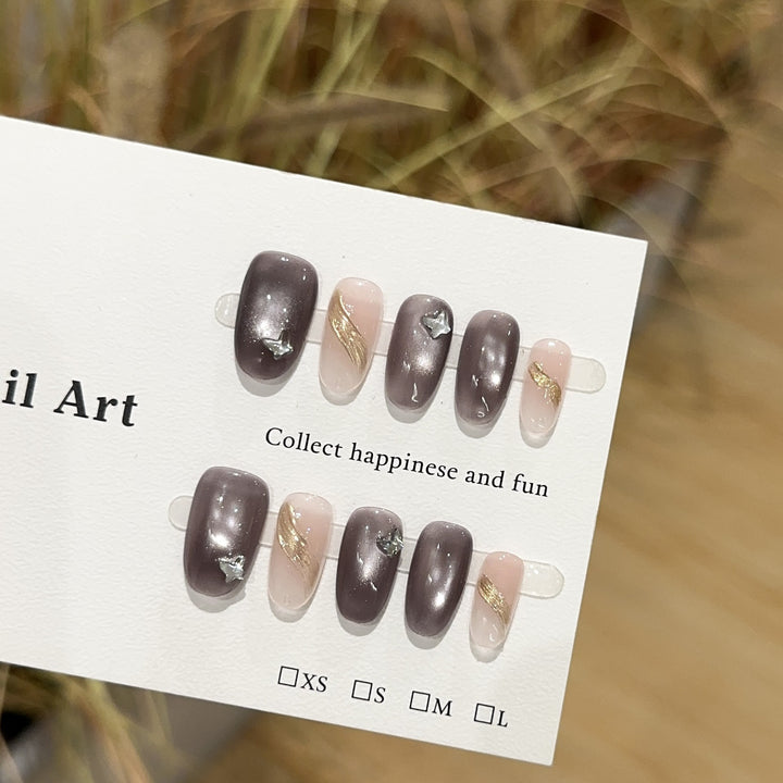 Elegant Press-On Nail Set with Glittering Details