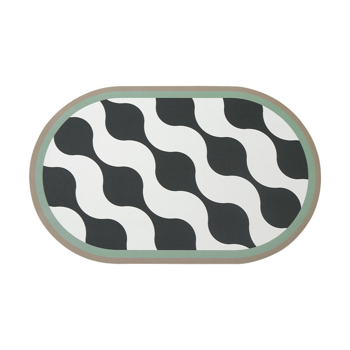 Oval non-slip vinyl mat with fine mosaic print and water-repellent surface Kalsten