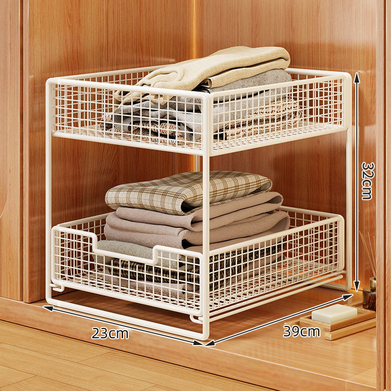 Double-Tier Sliding Wire Mesh Closet Drawer Organizer with Raised Frame
