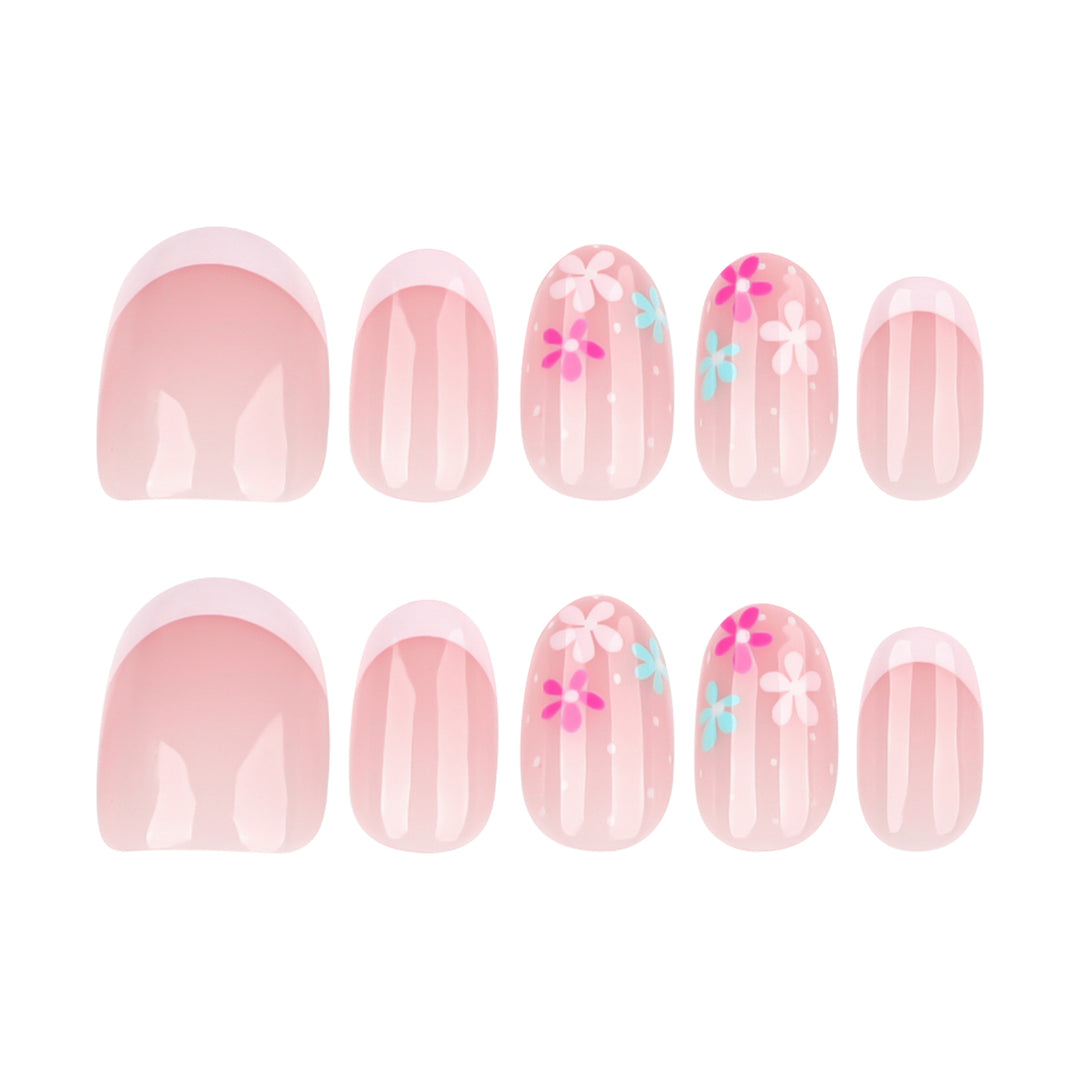 Artful nail extensions with colorful floral designs and glitter Kalsten