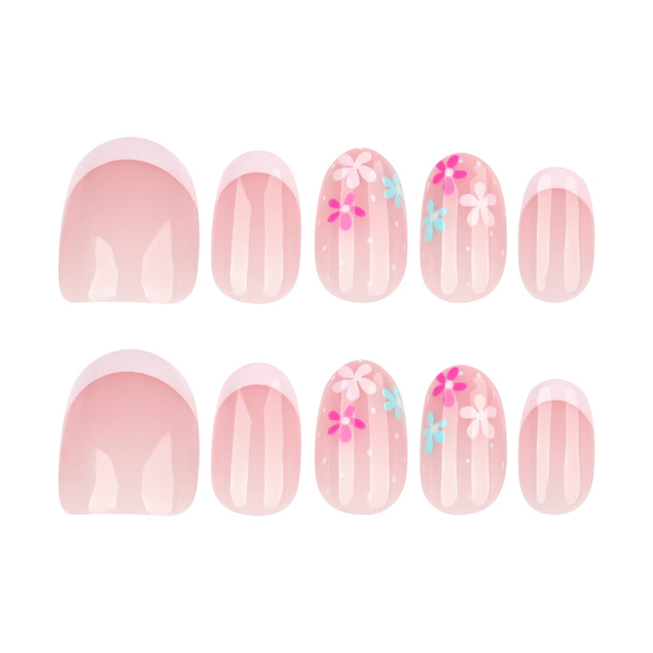 Artful nail extensions with colorful floral designs and glitter Kalsten