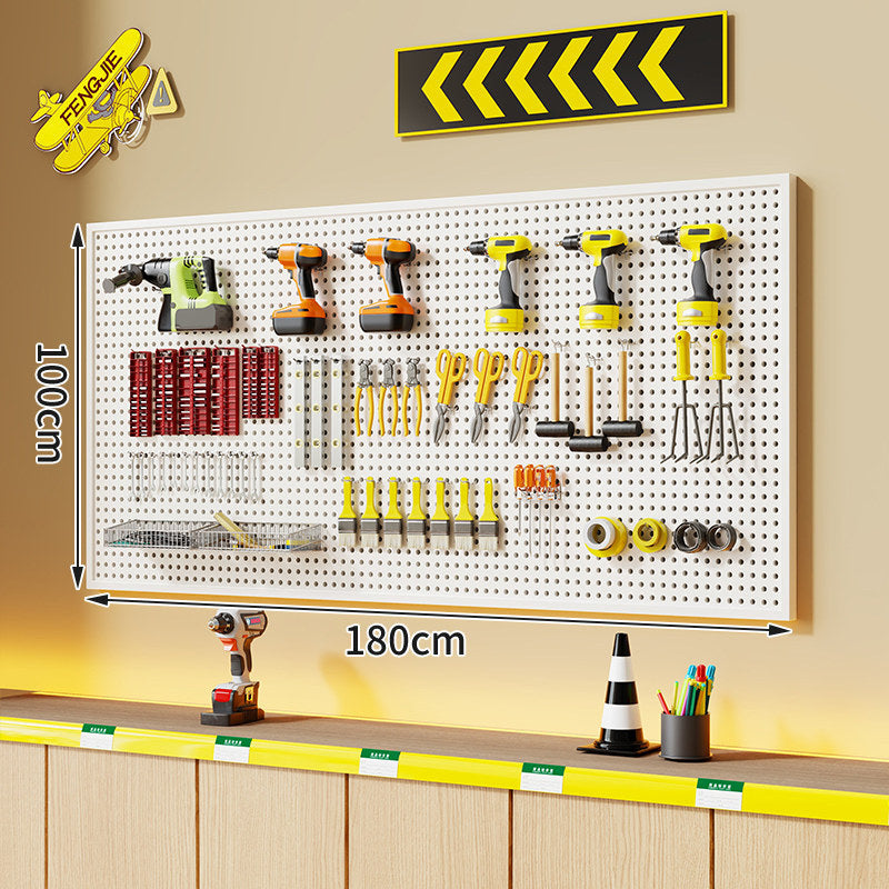 Wall-Mounted Perforated Metal Tool Pegboard Organizer with Magnetic Strip and Multi Hooks