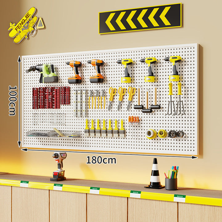 Wall-Mounted Perforated Metal Tool Pegboard Organizer with Magnetic Strip and Multi Hooks