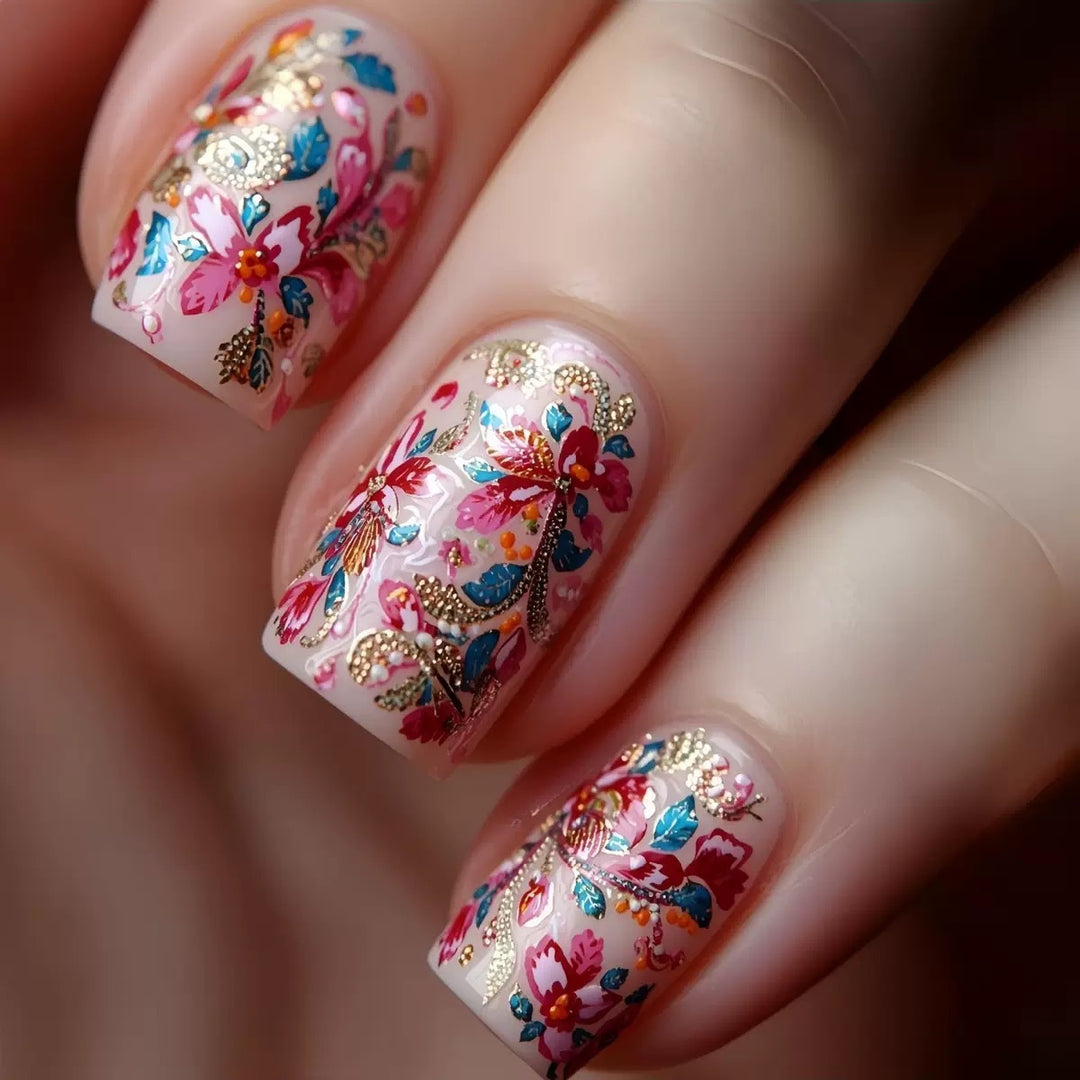 Artificial nail set with intricately detailed floral design Kalsten