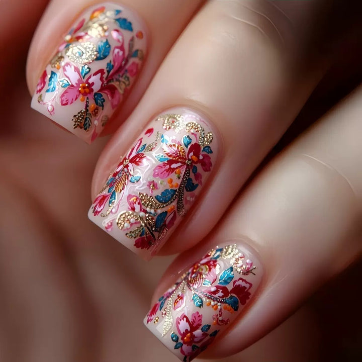 Artificial nail set with intricately detailed floral design Kalsten