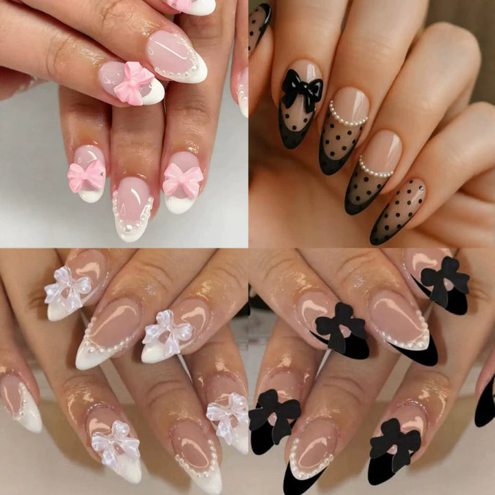 Acrylic Nail Set with Elegant Bows and Glamorous Accent Kalsten