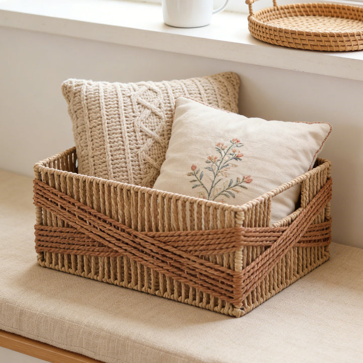 Handcrafted storage basket with decorative weave Kalsten