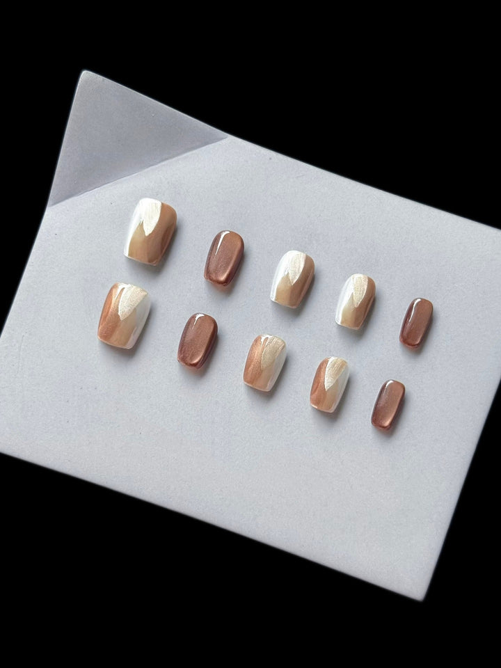 Chic Press-On Nail Art Set with Elegant Neutral Shades