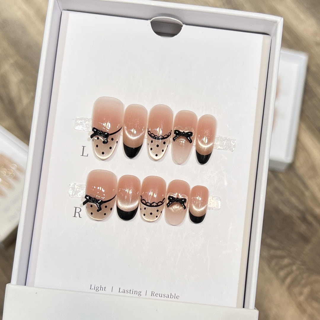 Elegant Reusable Press-On Nail Art Set with Charming Bow Accents Kalsten