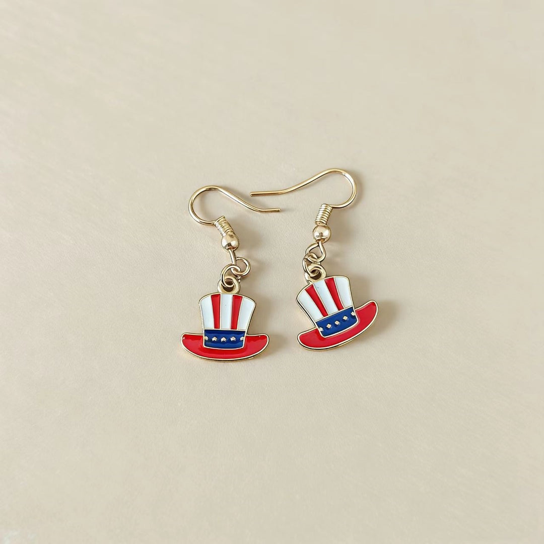 Ladies nan patriotic pearl earrings with US flag motif and fringes Kalsten