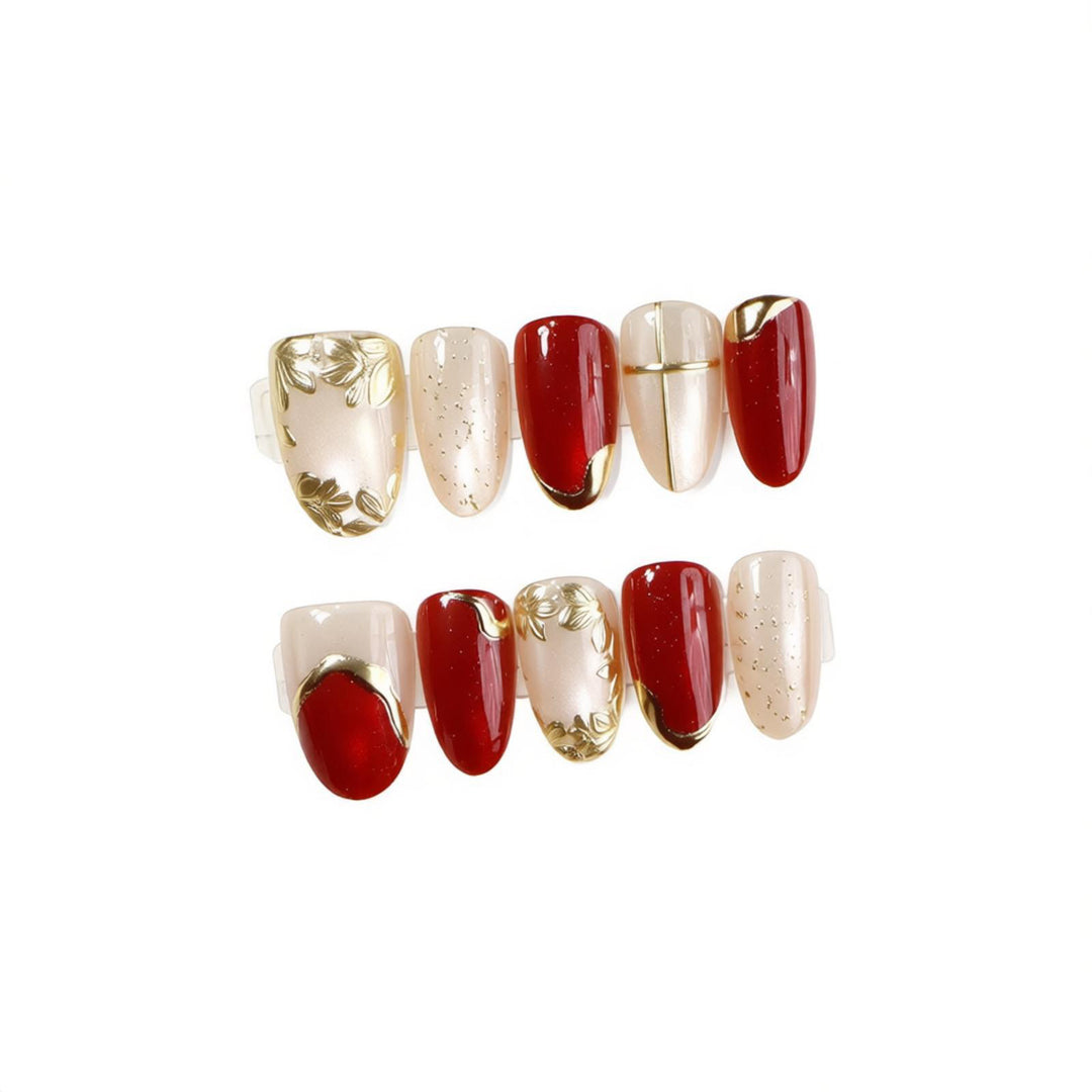 Decorative Press-On Nail Set with Elegant Golden Accents Kalsten