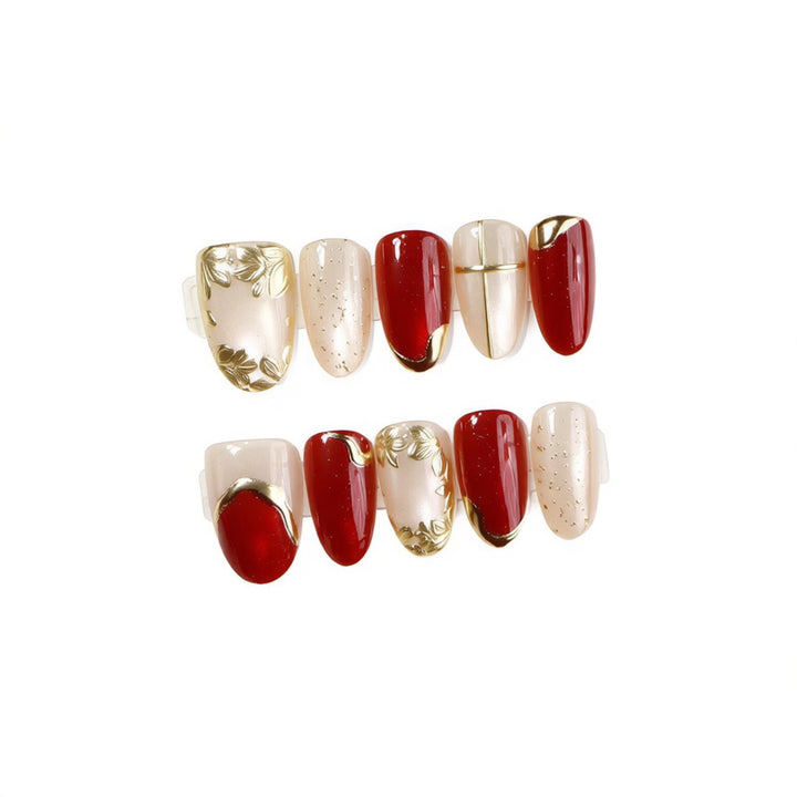 Decorative Press-On Nail Set with Elegant Golden Accents Kalsten