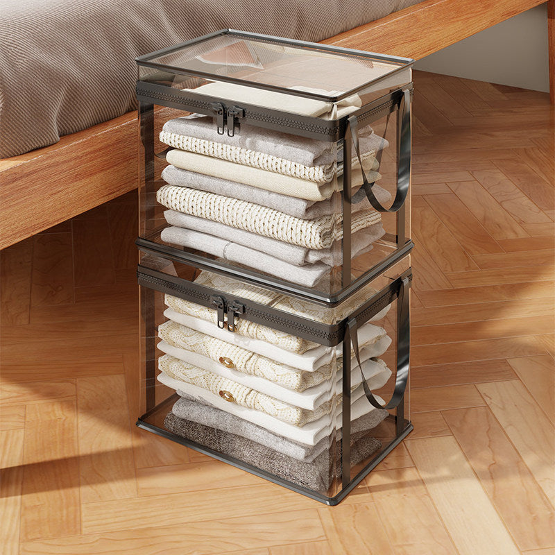 Clear Stackable Garment Storage Box with Lockable Zipper and Carry Handles