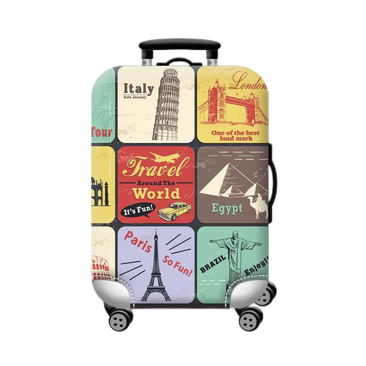 Unisex hard-shell cabin trolley with vintage travel illustration, 360° swivel wheels and telescopic handle Kalsten