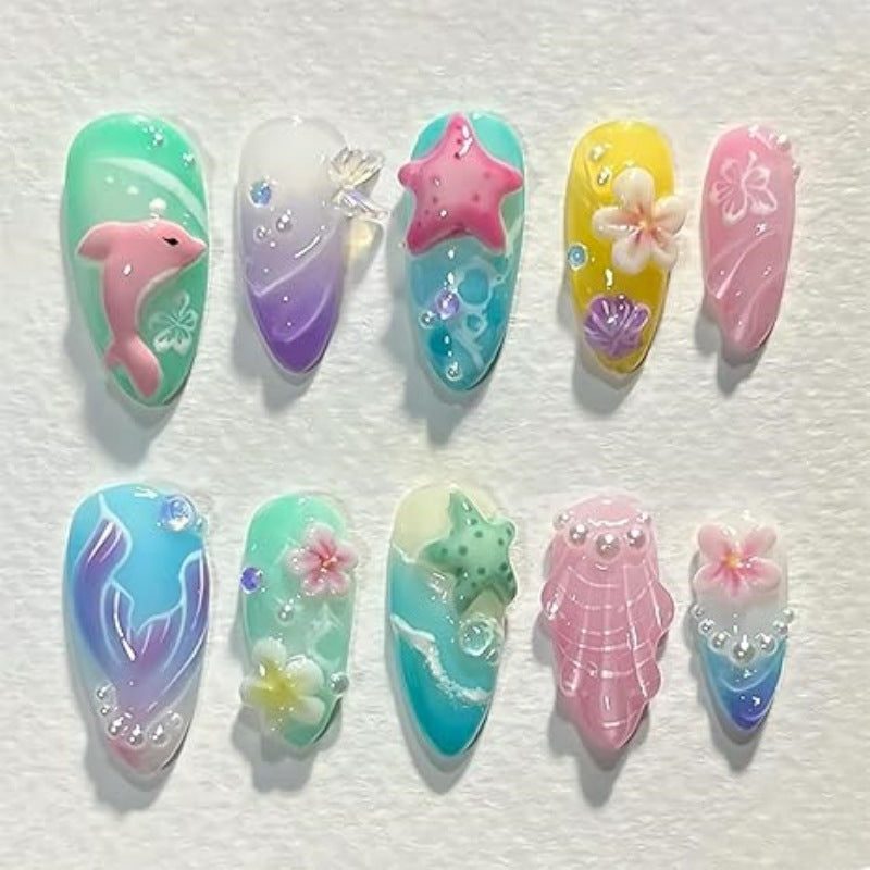 Artistic Ocean-Themed Press-On Nail Set Kalsten