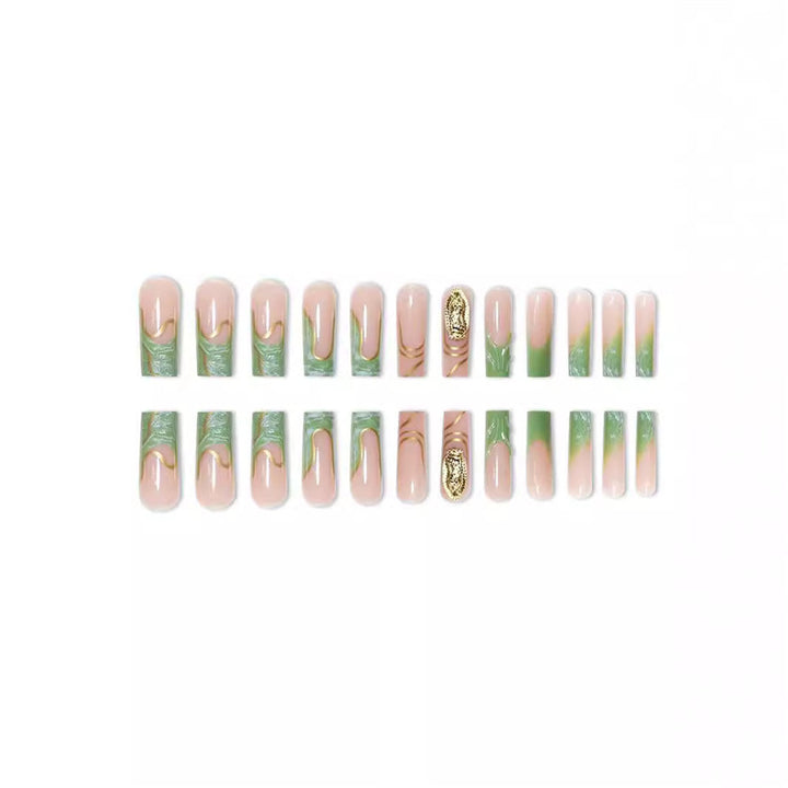 Artistic Press-On Nail Extensions with Gold Detailing Kalsten