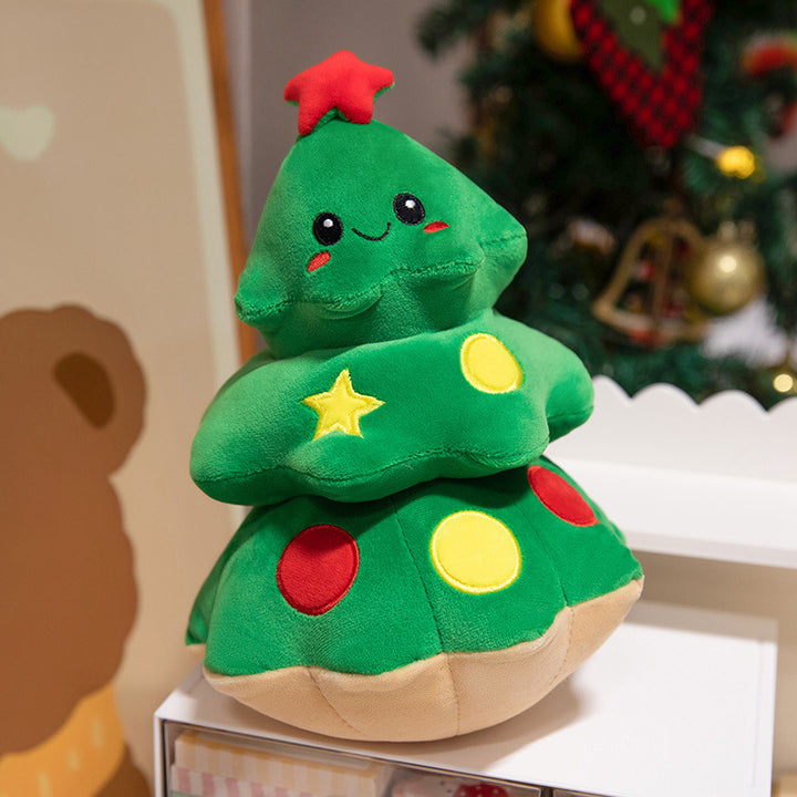 Plush Christmas Tree Decorative Cuddle Pillow with Embroidered Face and Tiered Soft Layers Kalsten