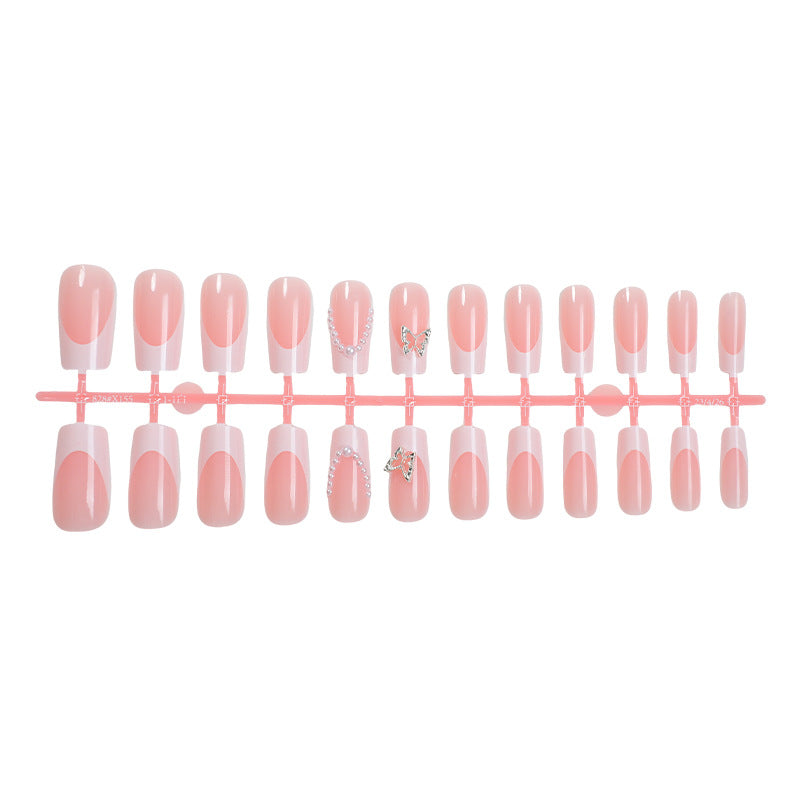 Artistic Press-On Nail Art Set with Butterfly and Gem Accents kalsten