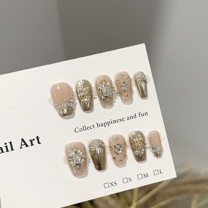 Glamorous Jewel-Embellished Press-On Nail Art