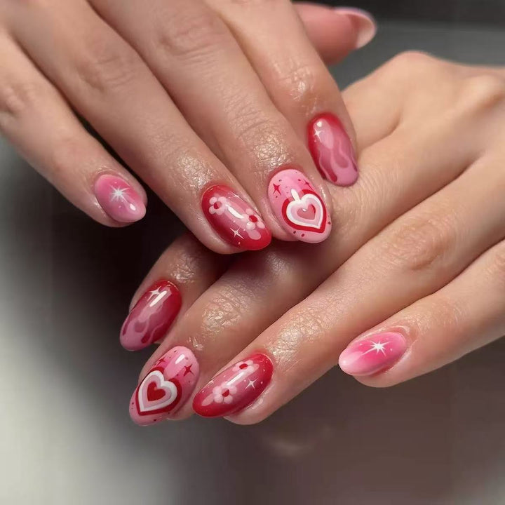 Artificial nail set with romantic heart design and sparkling accents Kalsten