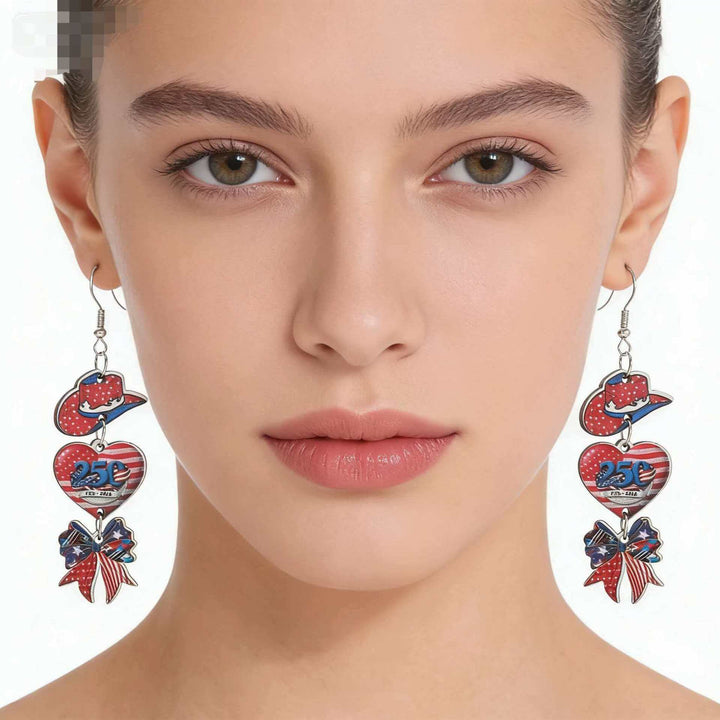 Women take statement earrings with cowboy hat heart and bow pendant Kalsten