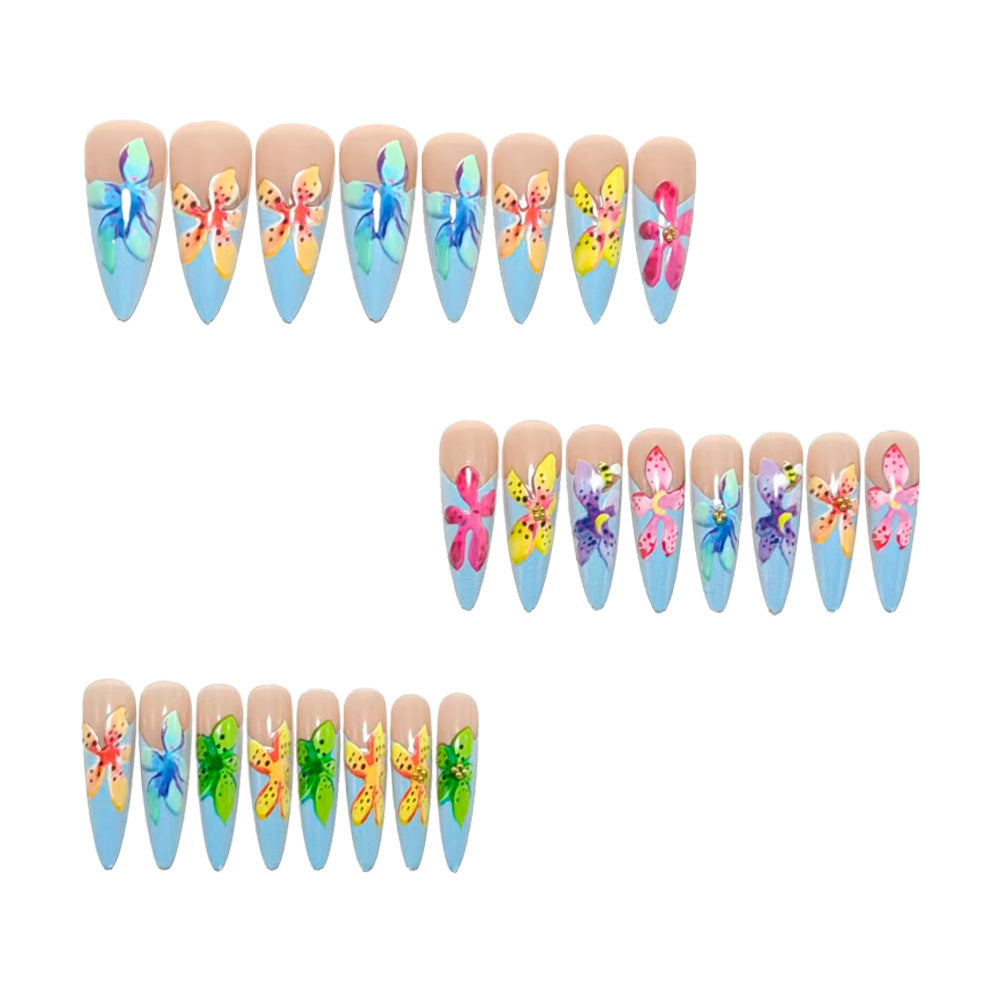 Artificial nails with colorful 3D flower designs Kalsten