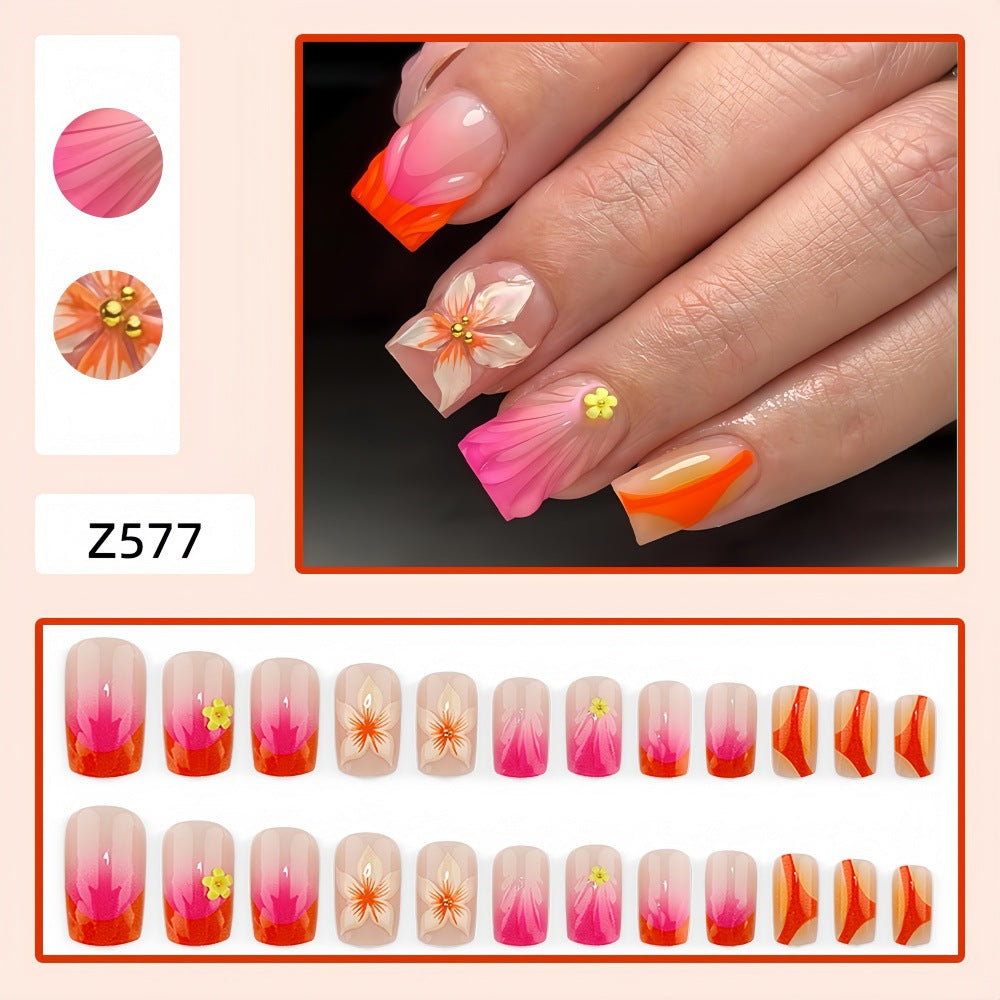 Artificial nails with floral 3D designs and gradient color Kalsten