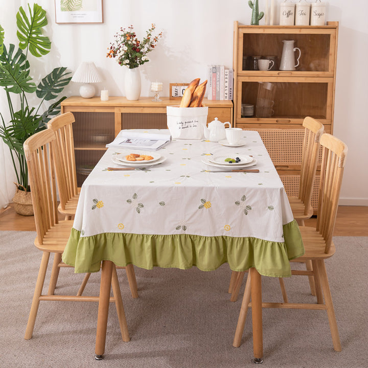 Embroidered Floral Ruffled Tablecloth