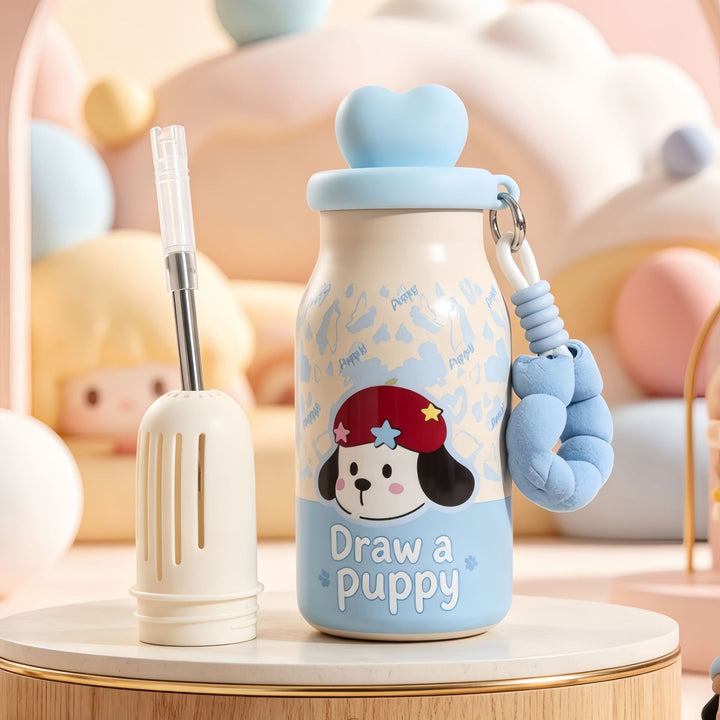 Insulated drinking bottle with sweet dog design and practical carrying strap Kalsten