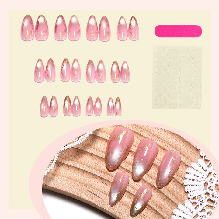 Elegant Press-On Nail Art Set with Chic Gold Accents Kalsten