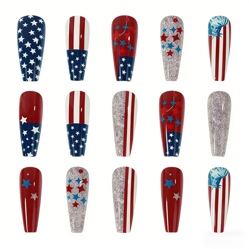 Festive artificial nails with patriotic motifs Kalsten