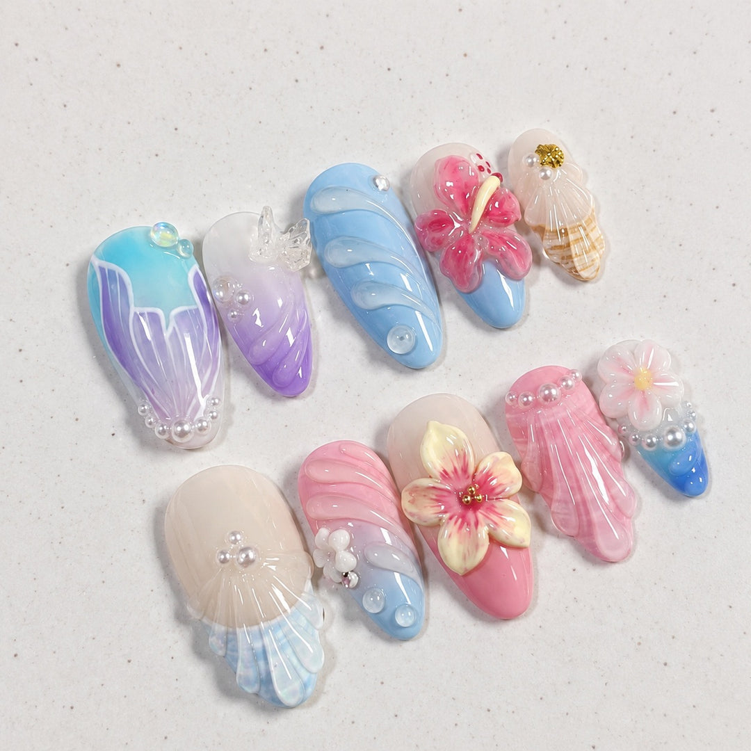 Artificial nail set with elegant floral accents and creative designs Kalsten