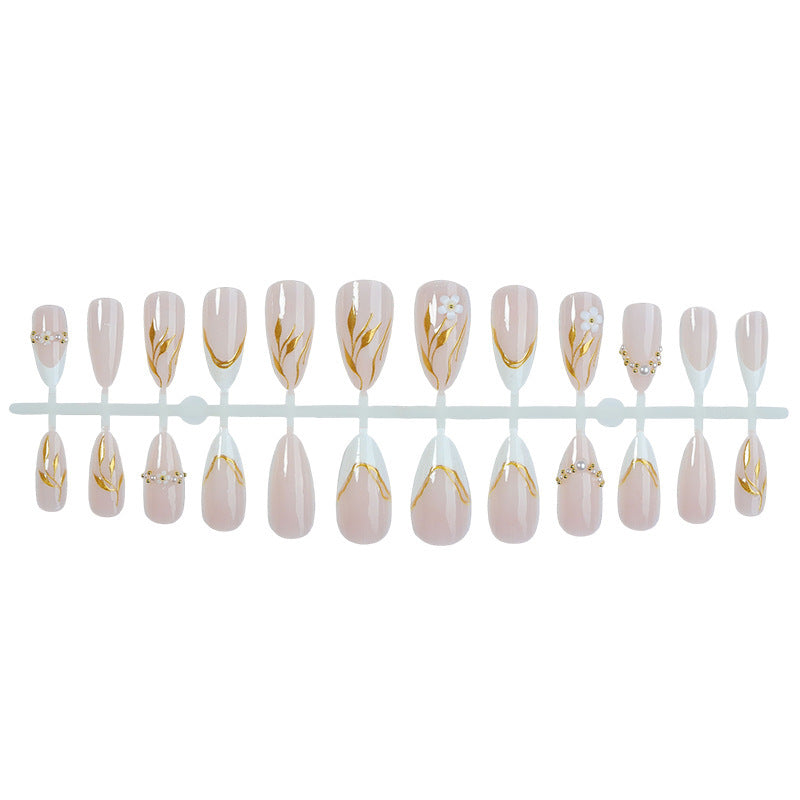 Artificial Nail Set with Gold Accents and Flower Designs Kalsten