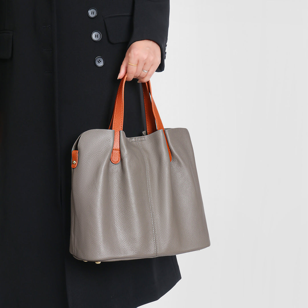 Pebbled Leather Work Tote with Contrast Top-Handles
