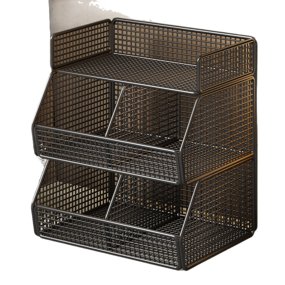 Two-Tier Metal Grid Countertop Vanity Organizer Shelf with Raised Front Lip