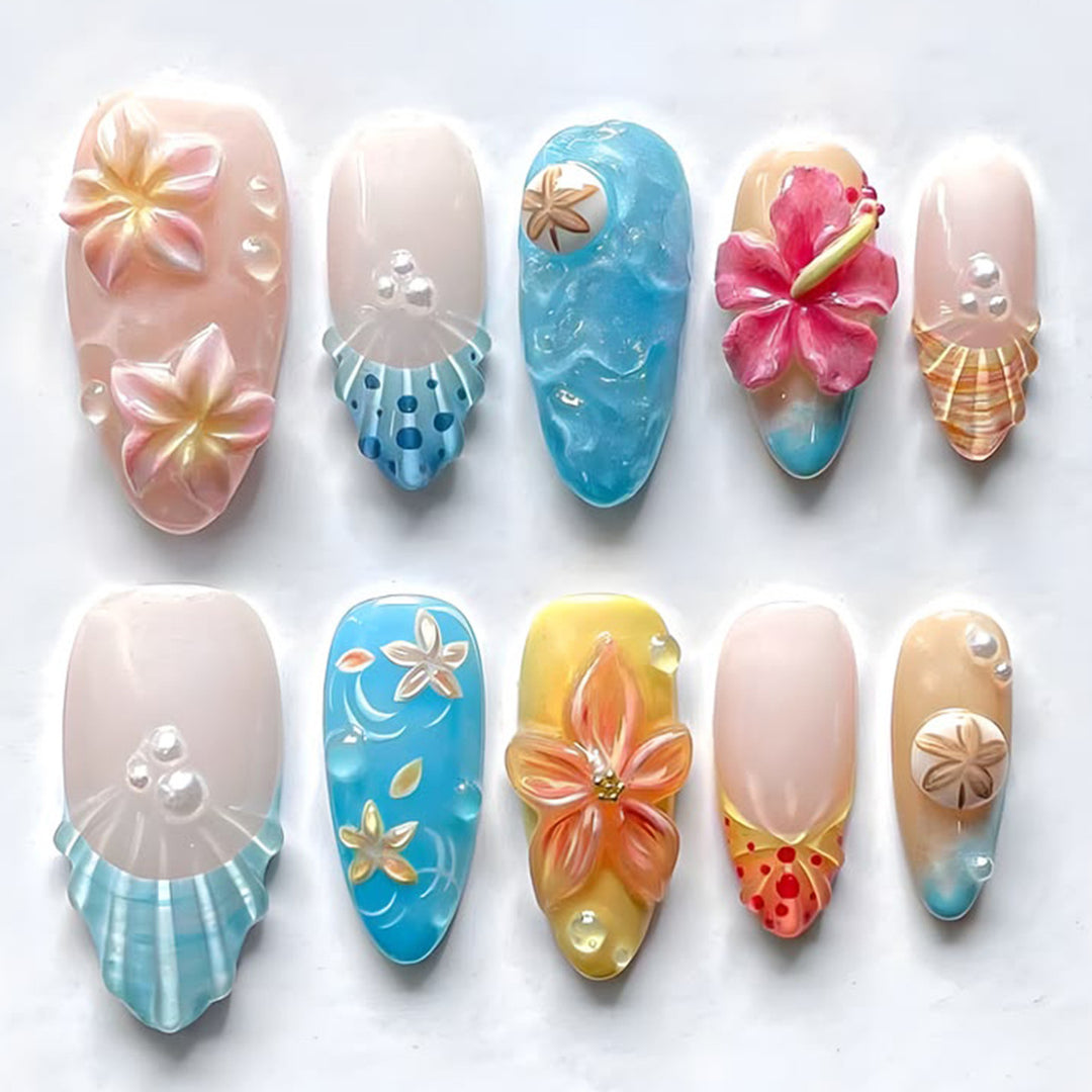 Extravagant Coastal Floral Nail Art Extensions Kalsten