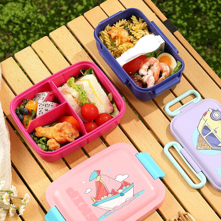 Illustrated Bento Lunch Box with Integrated Utensils