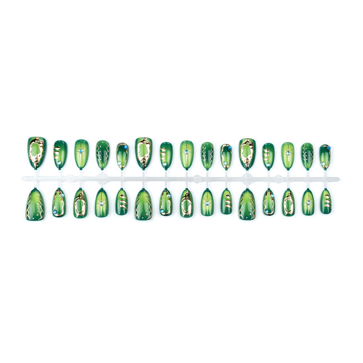 Artistic Press-On Nail Art Set with Geometric Metal Accents Kalsten