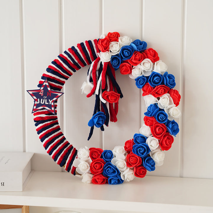 Unisex nan festive door and wall wreath made of foam roses and wrapped textile ribbon Kalsten