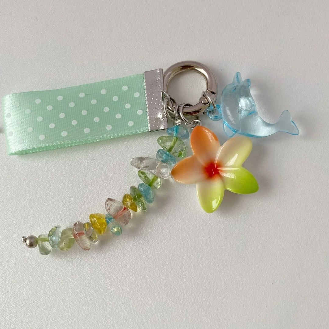 Whimsical Dolphin and Flower Charm Keychain Kalsten