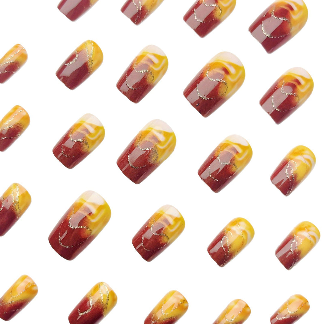 Artificial Nail Set with Marbled Design and Gold Accents Kalsten